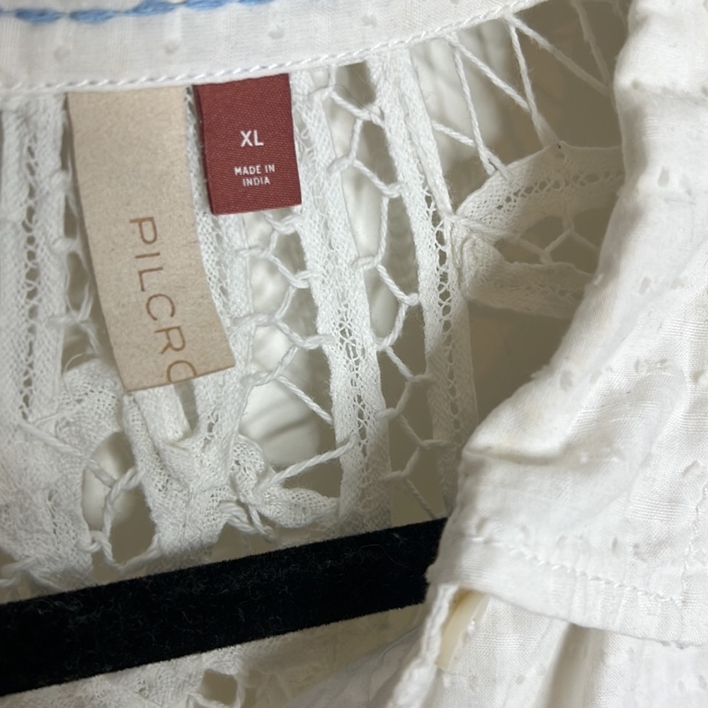 🕶️Anthropologie⚡️Pilcro XL Lace Back Buttondown Shirt crochet detail off white - Picture 4 of 9